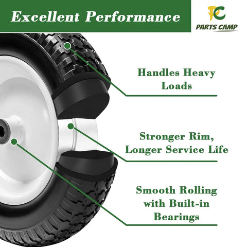 Flat Free 14.5 Inch Wheelbarrow Tire And Wheel Set 3.50-8 Replacement For Garden Carts with highlighted durability features