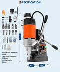 Heavy-Duty 1650W Magnetic Drill Press With One Point Five Seven Inch Boring Diameter And Adjustable Speed Control For Steel specifications visual.
