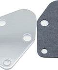 Bolt On Fuel Pump Block Off Plate Kit With Gasket And Stainless Hex Bolts For Small Block Chevy SBC Engines 265 283 327 305 302 350 383 400 Direct Fit With Heavy Gauge Steel Gasket For Durable Seal And Easy Bolt On Installation aluminum plate and gasket set with four bolt holes