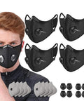 4 Pack Black Unisex Adjustable Reusable Sport Mask With 8 Carbon Filters And 8 Breathing Valves For Adult Outdoor Use