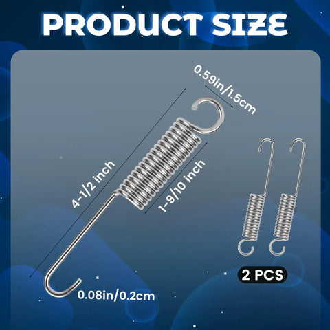Pro Quality 4.5 Inch Recliner Springs 2 Pack Stainless Steel Tension Parts For Home Furniture Built Strong For The Daily Hustle Easy Install Job Today, showing size dimensions.