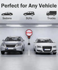 Plug And Play Garage Parking Sensor With LED Stop Indicator, Ultrasonic Anti Collision Parking Aid For Sedans, SUVs And Trucks, Universal Fit For Home Garages, Easy Install, No Fuss Setup, And Ready To Use Right Out Of The Box. Garage view with two cars and stop indicator