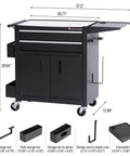 Rolling Tattoo Workstation Cart With Two Lockable Drawers On Wheels Metal Tool Chest With Cabinet And Side Trays Mobile Workbench