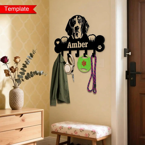 Custom Name Boxer Wall Mount Leash Holder With Bone Plaque And Hooks, Key And Leash Organizer on entryway wall