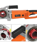 Heavy Duty Electric Pipe Threading Machine 2300W Motor with red die set and ergonomic grip for professional pipe work.