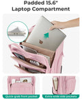 Your Go To Underseat Carry On Luggage With Wheels For Women, 16 Inch Lightweight Personal Item Bag In Blush Pink with laptop compartment