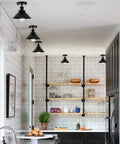 Set Of 2 Vintage Industrial Black Ceiling Lights Semi Flush Mount Fixtures in kitchen, minimalist modern rustic vibe, hardwired.
