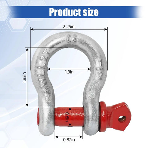 Street Savvy And Trail Tough 2Ton D Ring Shackles Rated At 4400 Lbs, Forged Steel Clevis Rigging Links for Heavy Duty Towing and Lifting, Built Like A Tank 10 Pack size diagram.