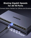 16 Port Gigabit Unmanaged Switch With Plug And Play For Office Use Standard VLAN Mode Metal Fanless Desktop And Wall Mount Hub
