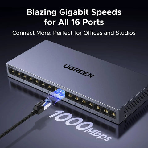 16 Port Gigabit Unmanaged Switch With Plug And Play For Office Use Standard VLAN Mode Metal Fanless Desktop And Wall Mount Hub