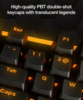 Dead Silent Mechanical Keyboard Built For Smooth Keys With Factory Lube Switches And Double Shot Pbt Caps showing PBT keycaps with backlit legends.