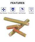 10 Pack M8-1.25 Carbon Steel Fully Threaded Rods, 65mm Length, Zinc Plated, shown with durability features icons