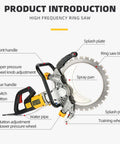 Heavy Duty 3500W Electric Wet Cut Wall Saw Machine With 300Mm Cutting Depth And Integrated Water Pump showing labeled parts and features.