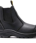 Men's Steel Toe Waterproof Work Boots With Slip Resistant Anti Static Safety Shoes Built Tough For Any Jobsite Wide Toe Box For Comfort ASTM F2413 I75 C75 Protection Slip On Convenience All Day Toughness black side view of leather boot