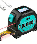 3-In-1 Laser Tape Measure With Cross Line, 196ft Rangefinder, 16ft Auto-Lock Magnetic Tape, Converts Inches Feet Meters And Linear Area Volume For DIY Pros, Woodworking And Construction Layouts, black and teal with USB cable