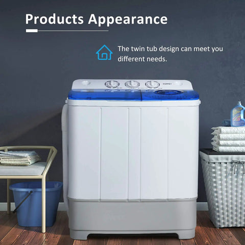 Portable Washing Machine 21 Lb Compact Twin Tub Washer And Spin Dryer Combo For Apartment Dorm Rv Laundry white and blue design with controls