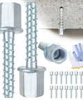 Three Eighths Inch Concrete Threaded Vertical Rod Anchor With One Quarter Inch Shank And One And One Half Inch Length In Galvanized Carbon Steel Silver Box Of Thirty Great For Construction And Structural Supports In Concrete Applications, visible close-up with installation in concrete