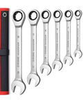 Eight Piece Ratchet Wrench Set With Universal Spanners For Auto Car Repair Compact Pro Grade Anti Rust Plating Easy Grip Handles