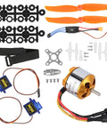 Rad RC Fixed Wing Upgrade Pack Featuring 2212 1400KV Brushless Outrunner Motor With 30A Electronic Speed Controller XT60 Port 9G Micro Servo And Matching Propellers, includes motor, ESC, propellers, servos, and accessories.