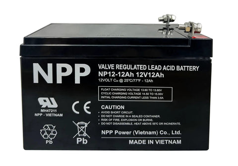 Top Shelf 12V 12Ah Rechargeable SLA Battery With T10S Terminals For Ebikes And Alarms Offering Smooth Power Delivery And No Sweat Reliability For Daily Rides - black lead acid battery side view.