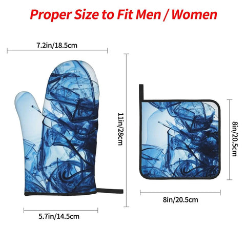 Rock Your Kitchen With These Cool Abstract Blue Fluid Shapes Oven Mitts And Pot Holders Set Of 4, 11in oven mitt and pot holder dimensions.