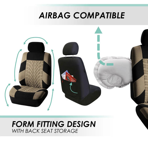 Universal Car Seat Covers Full Set Premium Cloth Beige For SUV And Sedan, low-back front seats, airbag compatible