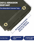 8x10 Ft Fire Retardant Canvas Tarp With Brass Grommets showing edge detail with tear and abrasion resistance, olive drab color