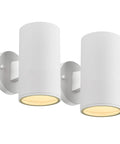 Outdoor Wall Light Sconce Set Two Pack Exterior White Modern Cylinder Style With Tempered Glass Cover Weatherproof Aluminum Housing