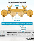 Clawfoot Tub Adapter With Adjustable Three And Three Eighths Inch Swing Arms diagram showing hole distance flexibility
