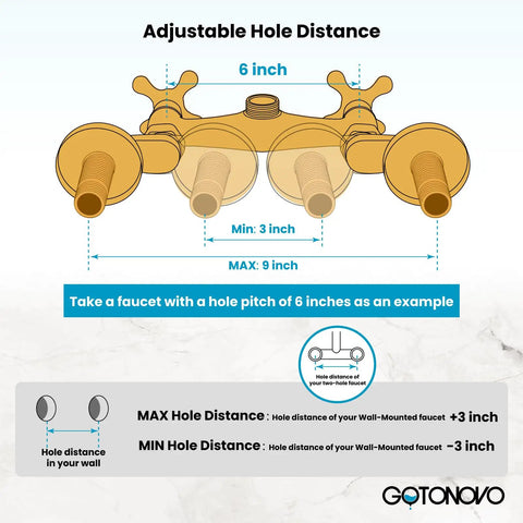 Clawfoot Tub Adapter With Adjustable Three And Three Eighths Inch Swing Arms diagram showing hole distance flexibility