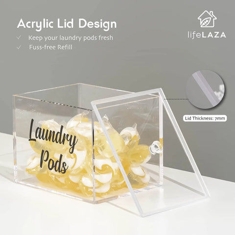 Premium Acrylic Laundry Pods Container With Lid Clear Pod Holder for Tide Pods and Detergent Capsules Storage Dispenser Jar
