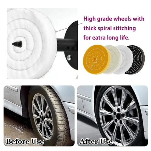 All In One Buffing And Polishing Wheel Kit with soft cotton pads for jewelry, glass, and metal finishing before and after use