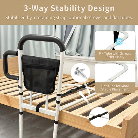 Elderly Bed Rail With Non Slip Handle And Motion Activated Night Light for Seniors Upgrade 2026 with stability design features.