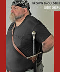 Adjustable Genuine Leather Sword Belt For Costume And LARP hand stitched brown belt with stainless steel buckle side view