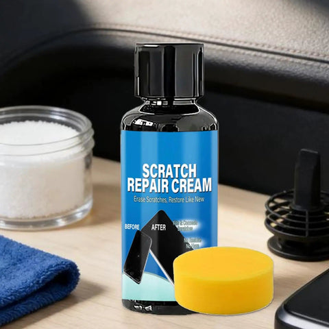 Phone Screen Scratch Remover Kit 30/100g Gentle Polish Cream with sponge on wooden surface