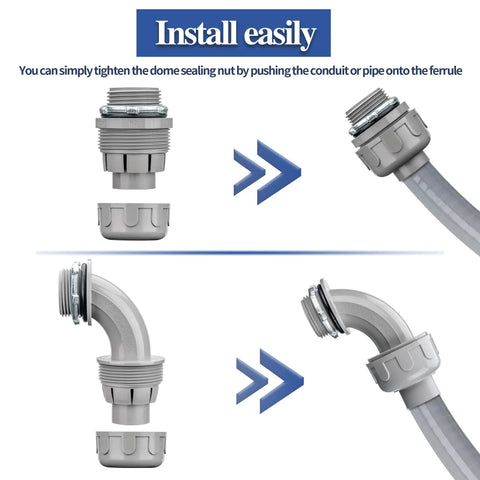 No Brainer Half Inch Liquid Tight Conduit And Connector Kit 150 Ft showing installation of flexible non metallic conduit parts.