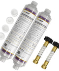 Top Shelf 2 Pack Inline Deionizer Filter For Spotless Car Wash And RV Detailing showing clear housing and purple resin for hard water removal.