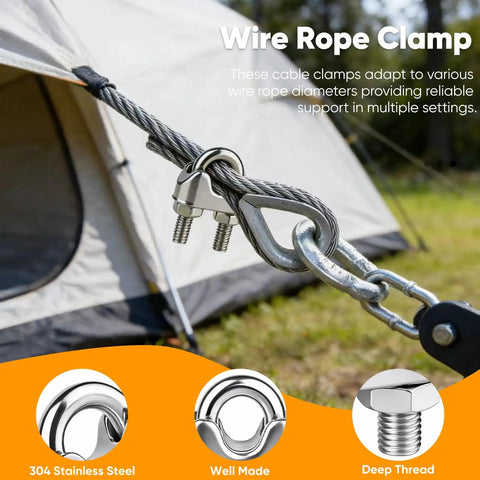 12 Pack One Quarter Inch 304 Stainless Steel Wire Rope Cable Clamps M6 Wire Rope Clips U Bolt Saddle Fasteners outdoors