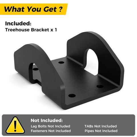 Beefy Heavy Duty Treehouse Bracket for 1.25 Inch Lag Bolts and TABs, Solid Steel Static Support Plate, Black Powder Coated Outdoor Hardware for Treehouse, Deck, and Platform Construction, 1 Pack, single black steel bracket shown