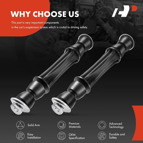 Front Sway Bar Link Stabilizer For Chevy Avalanche Silverado Suburban Tahoe And Cadillac Escalade SUVs Durable Suspension Upgrade With Easy Install Replaces Worn Links For A Smoother Ride And Reduced Body Roll. pair of black metal sway bar links