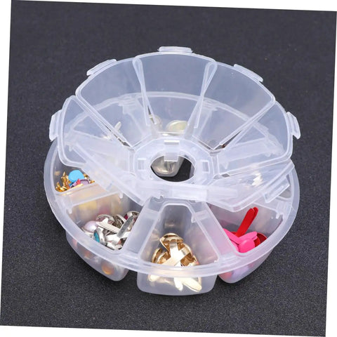 Colorful Metal Brads Fasteners Set For DIY Crafts Scrapbooking And Cardmaking Easy To Use Embellishment Kit With Storage Box Vibrant Colorful Staples For Creative Projects And Paper Craft Decor in a clear plastic storage box with assorted brads.