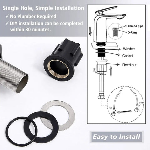 Tall Matte Black And Chrome Bathroom Vessel Sink Faucet With Single Lever One Hole Vanity Tap installation guide and parts