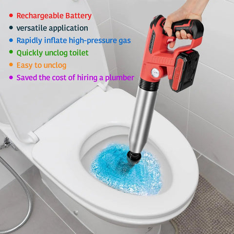 Person using Electric Toilet Plunger With 2 Batteries High Pressure Air Plunger For Toilet Drain And Sewer No Fuss Heavy Duty Tool