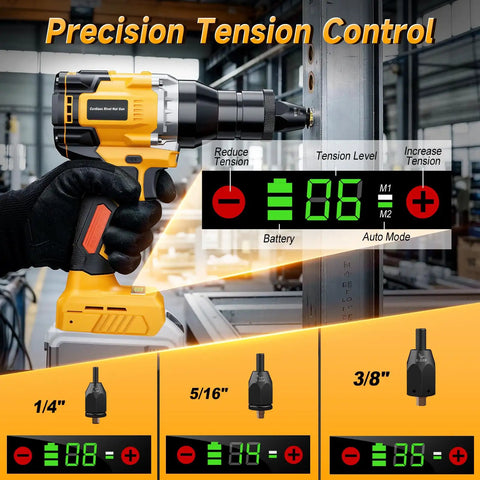 Cordless Rivet Nut Gun Kit With Auto Mode And Memory, 2030 Lbs Pulling Force, brushless motor, detailed view of tension control