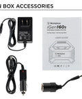 Go-To Portable Power Station With 155Wh 150W Peak, accessories shown with cables and user guide layout