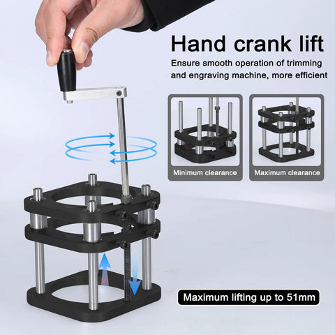 Heavy Duty Aluminum Router Table Base With 51mm Lift Built Tough For Woodworking Stainless Steel Support Rods 4 Jaw Clamping System And Hand Crank Design Ideal For Carving Machines And DIY Projects, hand crank lift