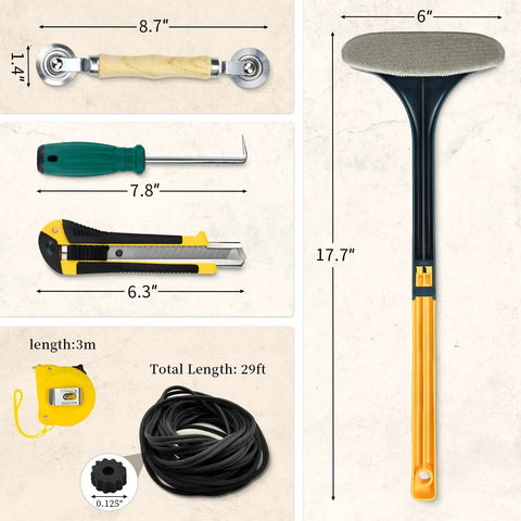 All In One 7 Piece Window Screen Repair Kit With 39 By 118 Inch Replacement Screen Spline Roller Hook Tape Measure