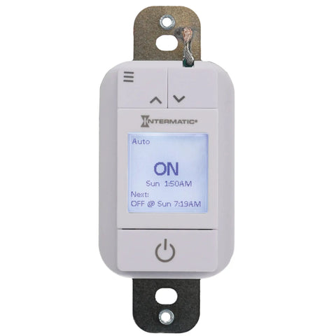 Front view of Ascend 7 Day In Wall Programmable Timer With Automatic Astronomic Control And DST Adjustment Easy Intuitive Setup Modern Sleek Design