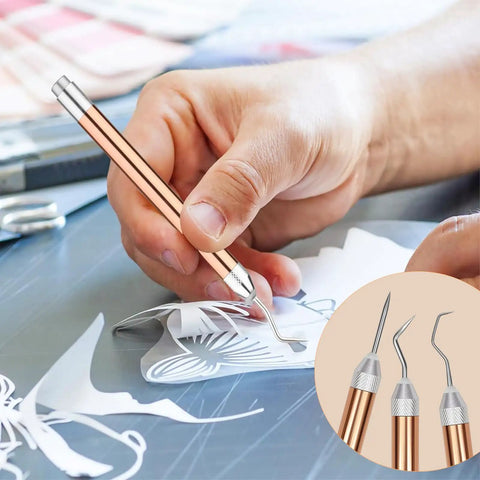 Lighted Vinyl Weeding Tools Set 3 Piece Pin And Hook Led Pen For Easy Iron On Removal Tiny Vinyl Paper Silhouette Work Rose Gold Finish