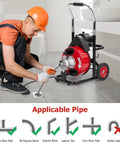 Kick Up Your Plumbing Game With This Heavy Duty Electric Drain Snake Auto Feed Sewer Auger in use for clearing clogged pipes.